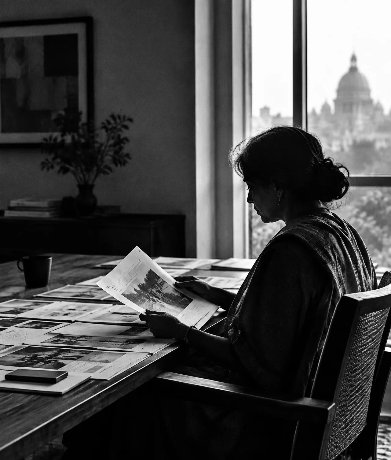 Communications professional reviewing newspaper coverage
