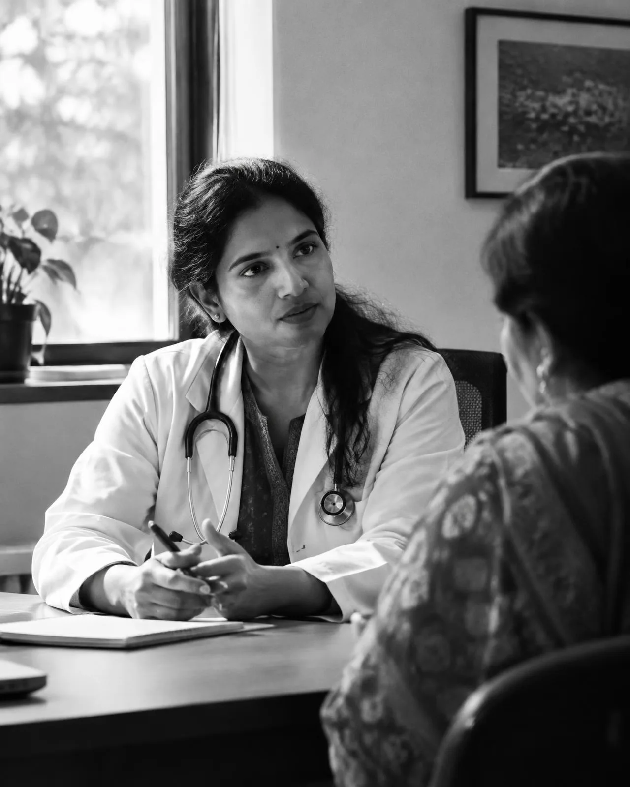 Doctor listening to a patient during a consultation