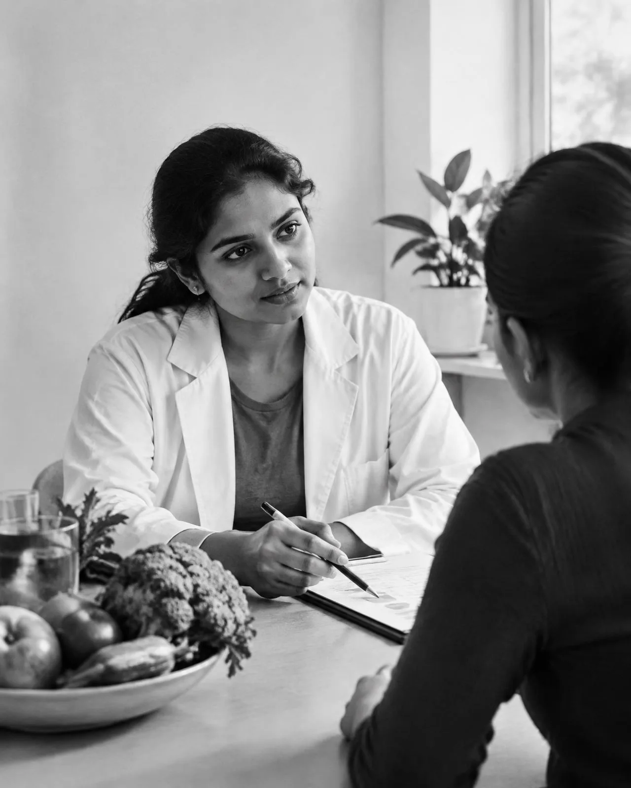Nutritionist discussing food and healthy eating with a client